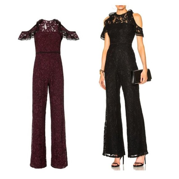 Alexis Philippe Lace Cold Shoulder Jumpsuit,  burgundy/ black,‎ Size S - Picture 1 of 16